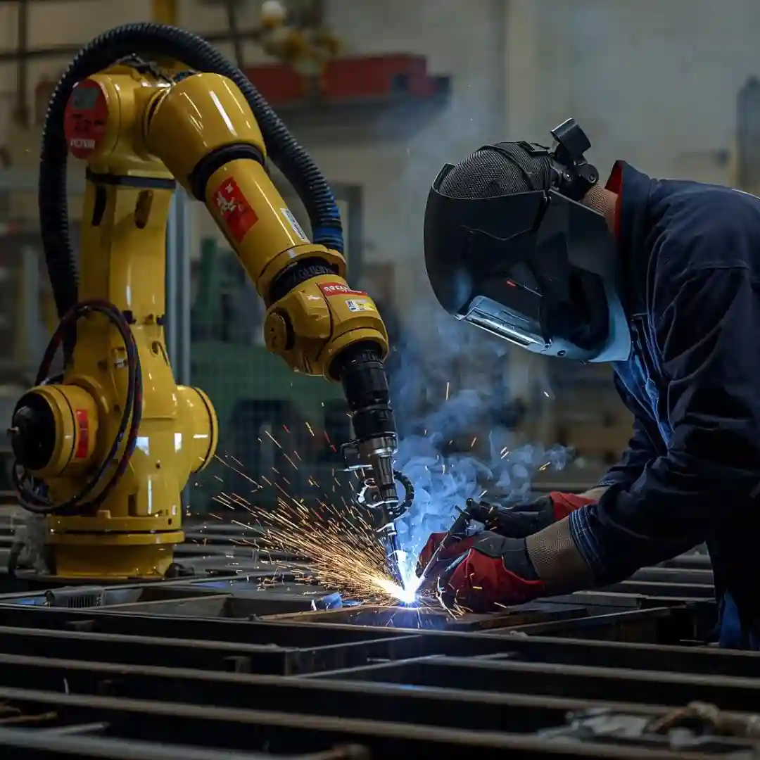 Operator robota spawalniczego i spawacz mag