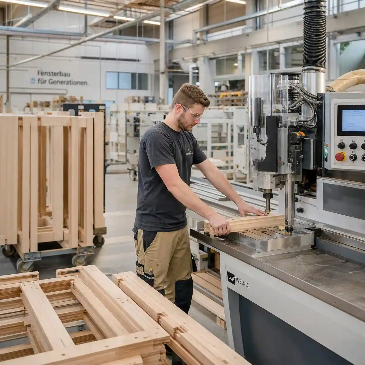 Praca stolarz produkcja okien drewnianych fensterbau Niemcy